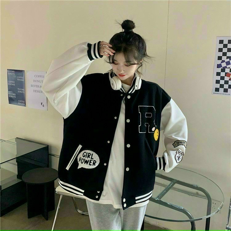 Áo bomber𝗙𝗥𝗘𝗘𝗦𝗛𝗜𝗣 Áo khoác bomber TRẮNG R nam nữ freesize unisex kute hàn quốc dễ thương varsity cao cấp giá rẻ.