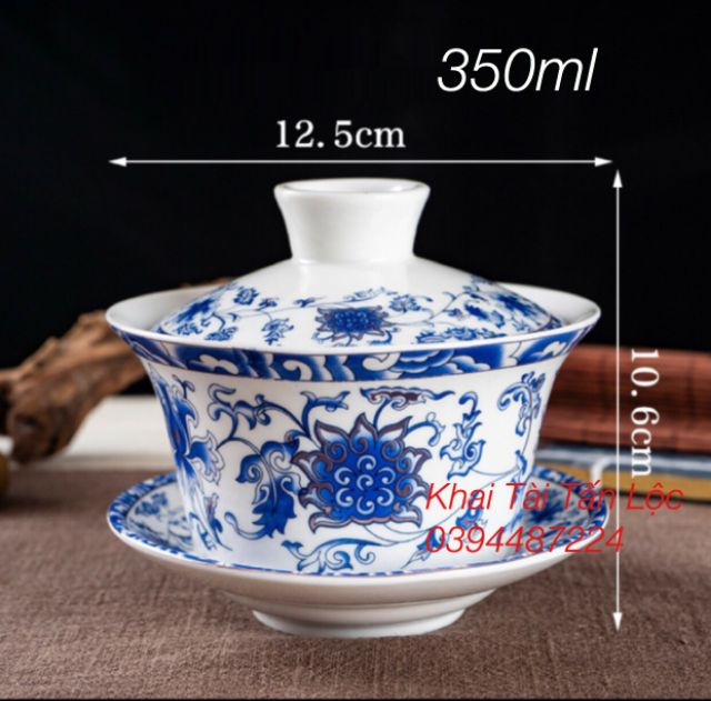 Chén trà có nắp Trung Quốc kiểu cổ loại lớn 350ml