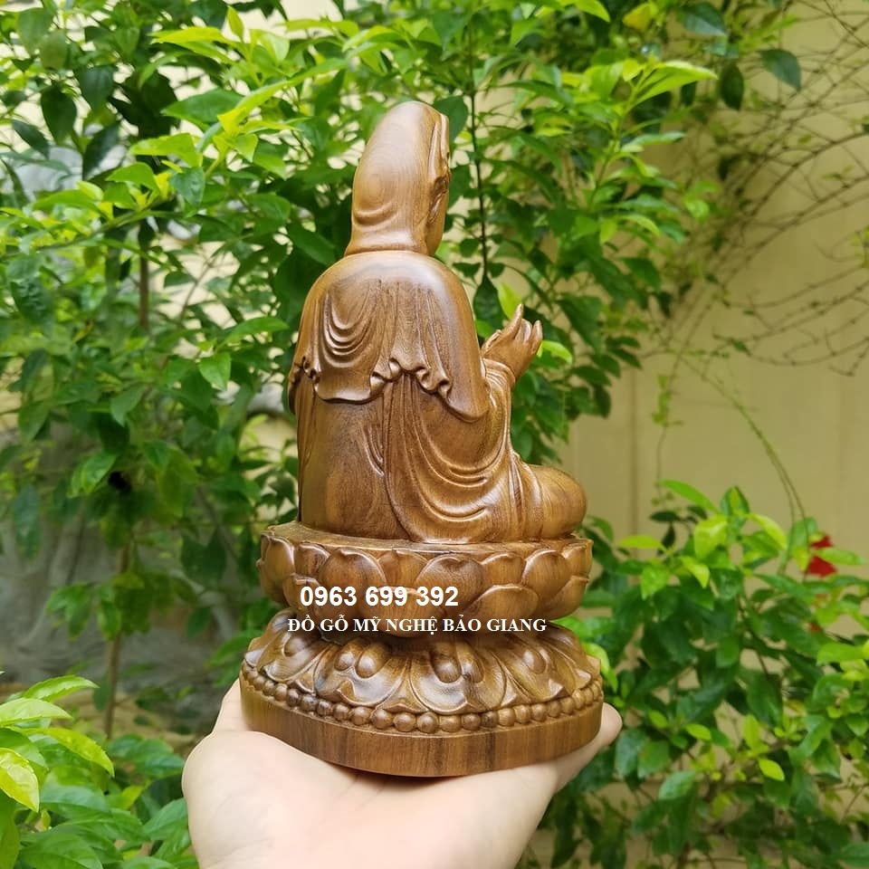 Tượng phật bà quan âm gỗ bách thơm cao 20 ngang 11,5 sâu 11 cm