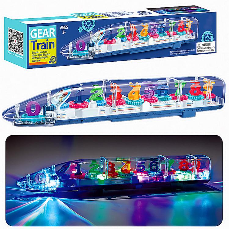 Đồ Chơi Tàu Cao Tốc Trong Suốt Bánh Răng Xoay tròn Có Đèn Nhạc Chạy Bằng Pin Thiết Kế Tinh Tế Quà Tặng Đồ Chơi Cho Bé