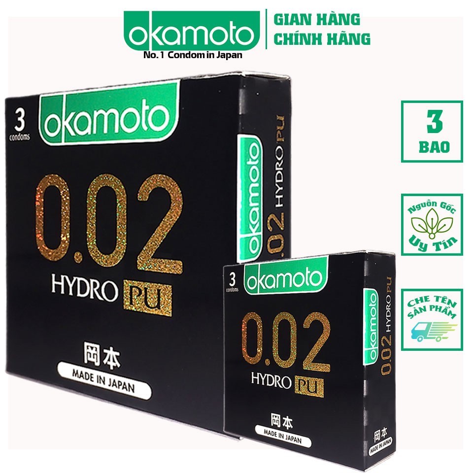 Bao Cao su Okamoto 0.02 PU Siêu mỏng Truyền Nhiệt Nhanh (Hộp 3C)