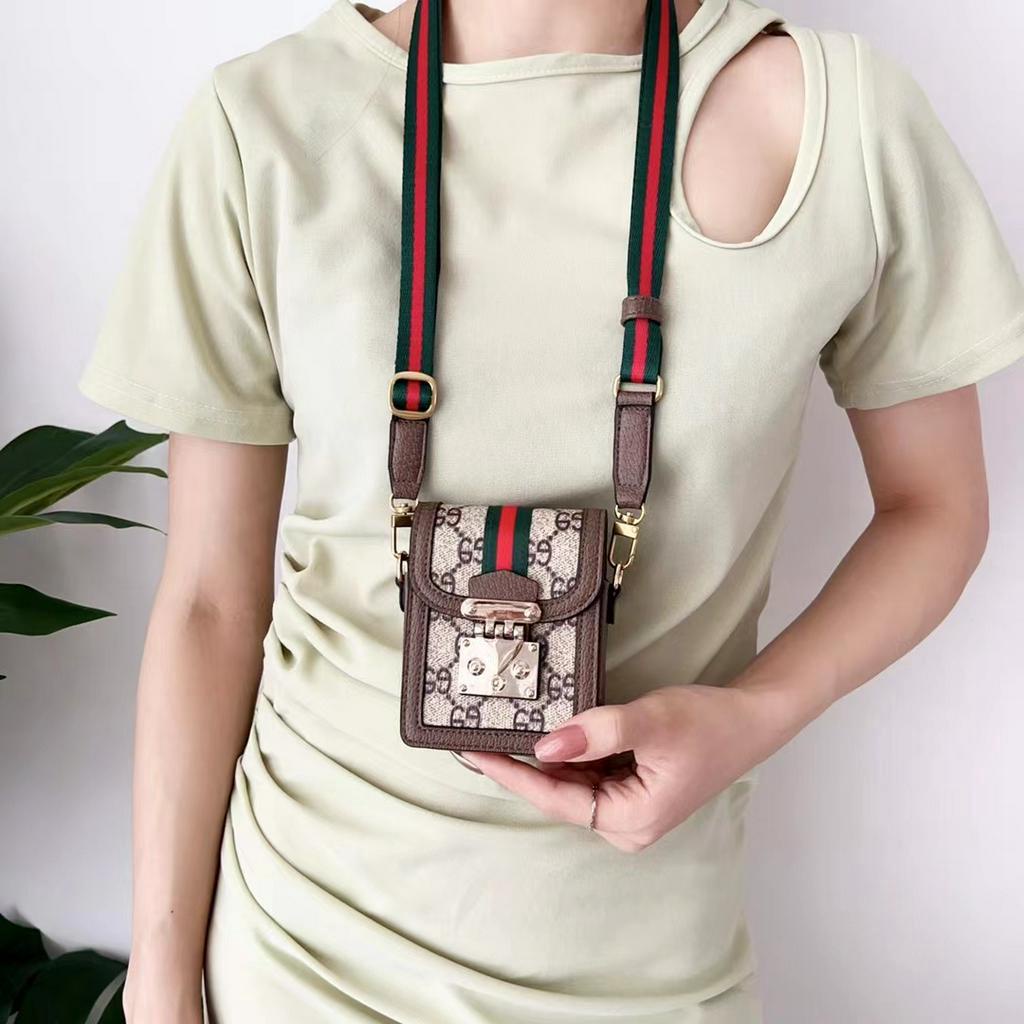 Hàng Spot.S. Fashion G.Embroidered Túi Nhỏ / Khóa Kim Loại + Dây Đeo Phù Hợp Với Điện Thoại Di Động Samsung Có Thể Gập Lại Túi Đựng Tiền Xu