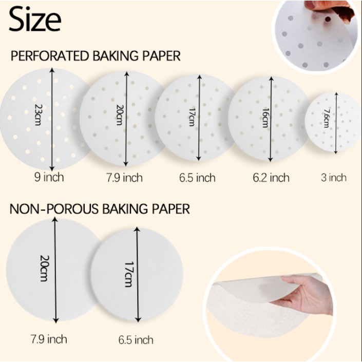 Set 100 miếng giấy lót nồi chiên không dầu hình tròn bằng bột gỗ thực phẩm chống dính tiện  giấy nướng