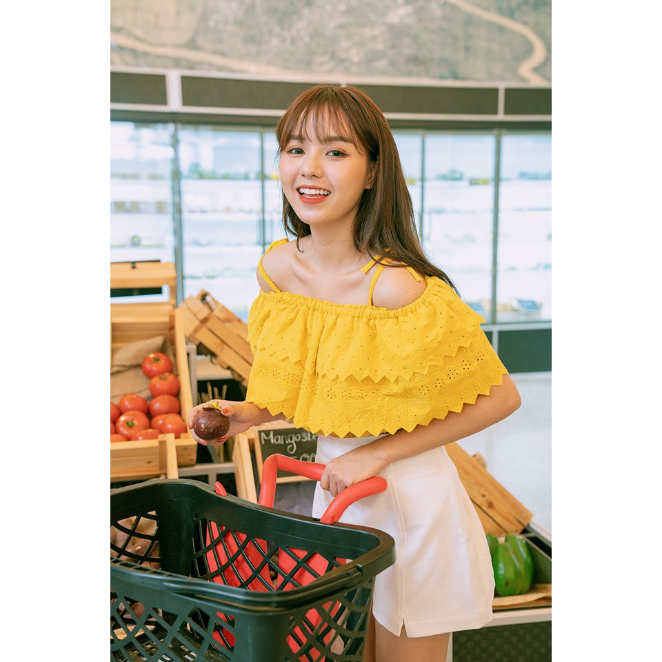 Áo bẹt vai 2 tầng hoạ tiết thêu cotton Mermaid SODA POP