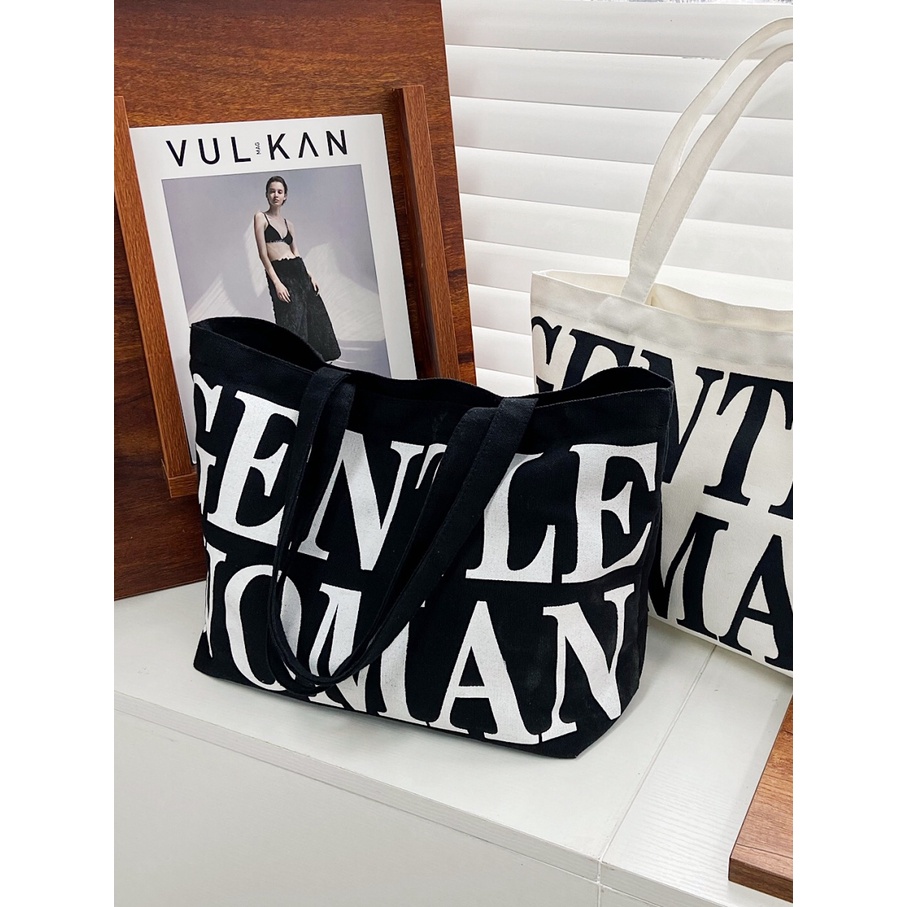 Túi xách canvas in chữ thời trang