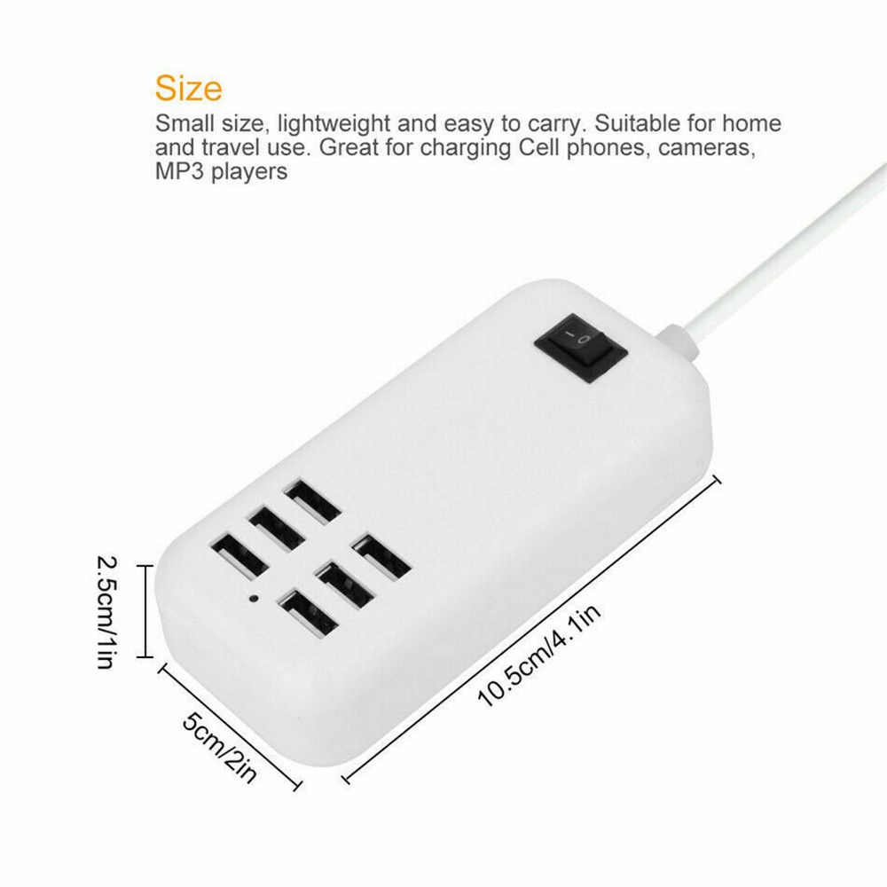 Cốc Sạc Nhanh 6 Cổng USB UK US EU Cho Điện Thoại