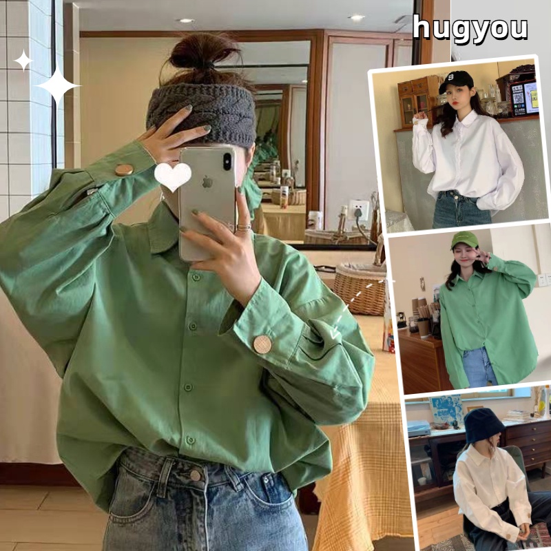 Áo Sơ Mi Tay Dài Dáng Rộng Phong Cách Retro Hàn Quốc Cho Nữ