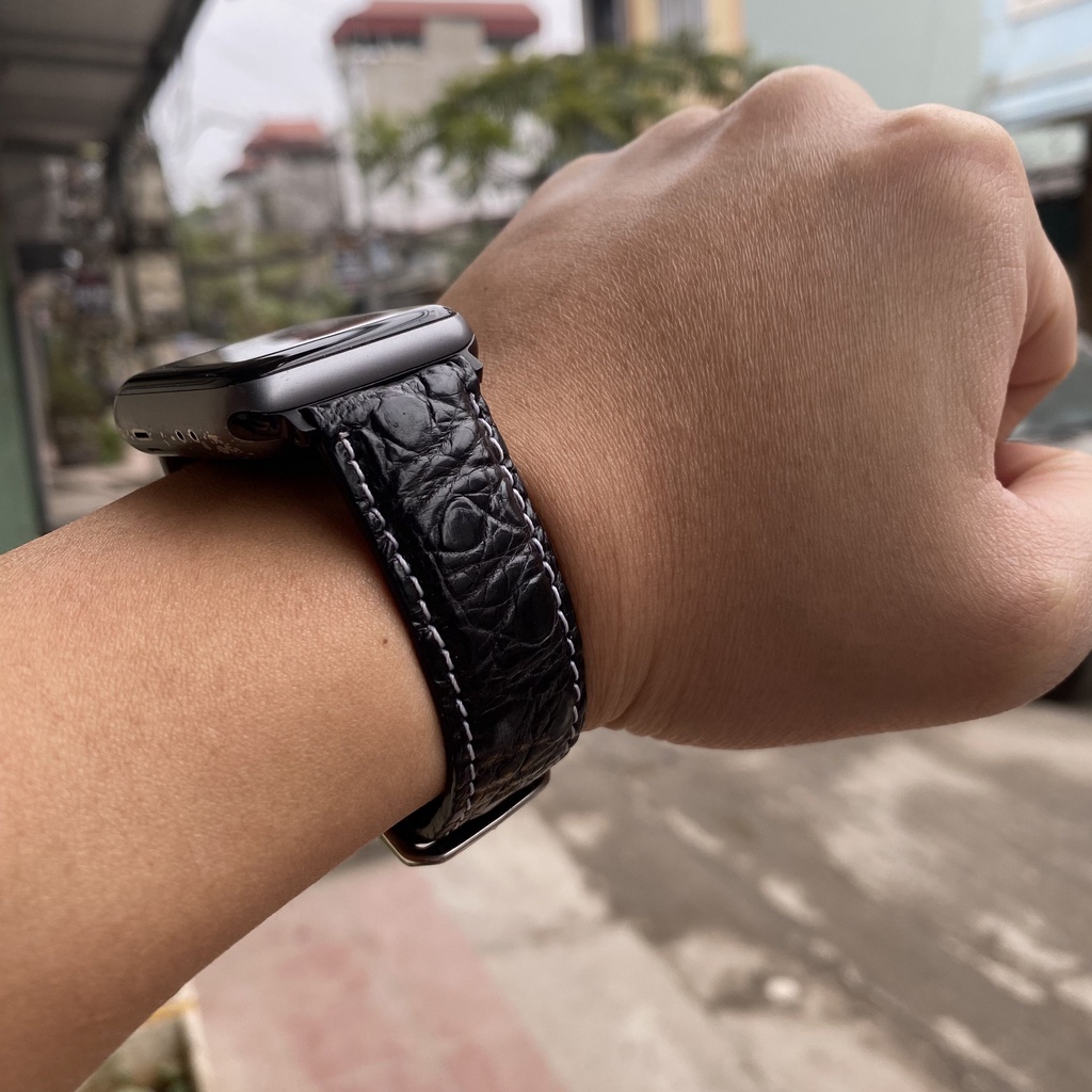 Dây apple watch da cá sấu đốt tre làm thủ công C12- dây apple watch series 3 series 4 series 5 series 6 VNSTRAP