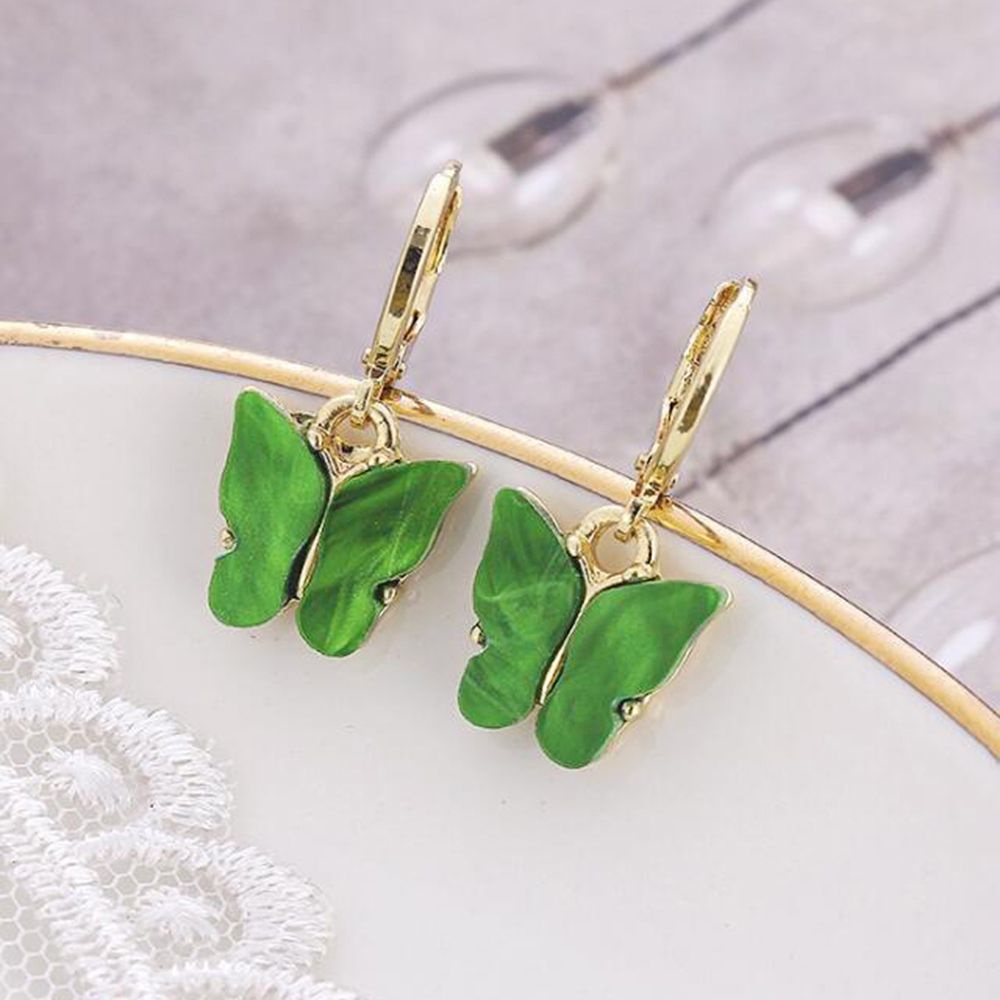 Đôi khuyên tai dạng móc dáng dài hình bươm bướm kiểu bất đối xứng chất liệu acrylic dễ thương thời trang dự tiệc cưới