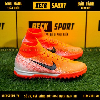 Giày Bóng Đá TQ Mercurial SuperFly EFS Elite360 Trắng Cam Vạch Xám Đế Cam Cao Cổ TF