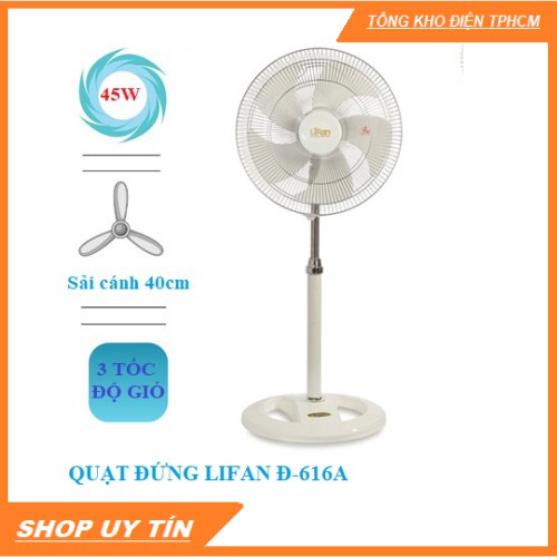 Quạt Đứng Lifan Đ-616A (Trắng - Lồng Xi)- Bảo Hành 1 Năm