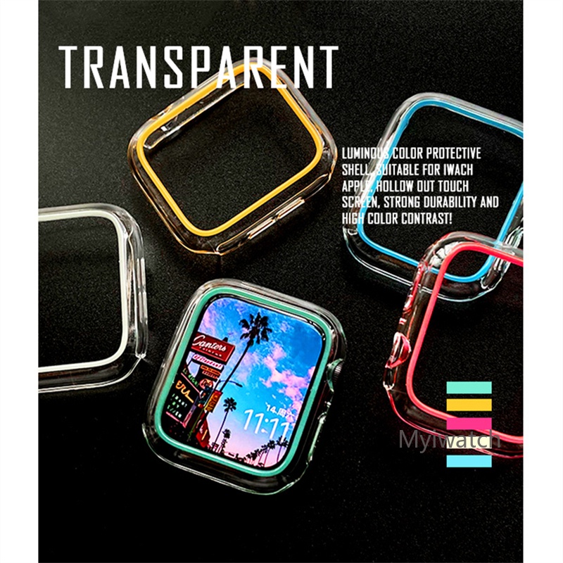 Ốp TPU Mềm Trong Suốt Màu Dạ Quang Cho Đồng Hồ Apple Watch 7 6 SE 5 4 3 2 38MM 44MM 40MM Mới