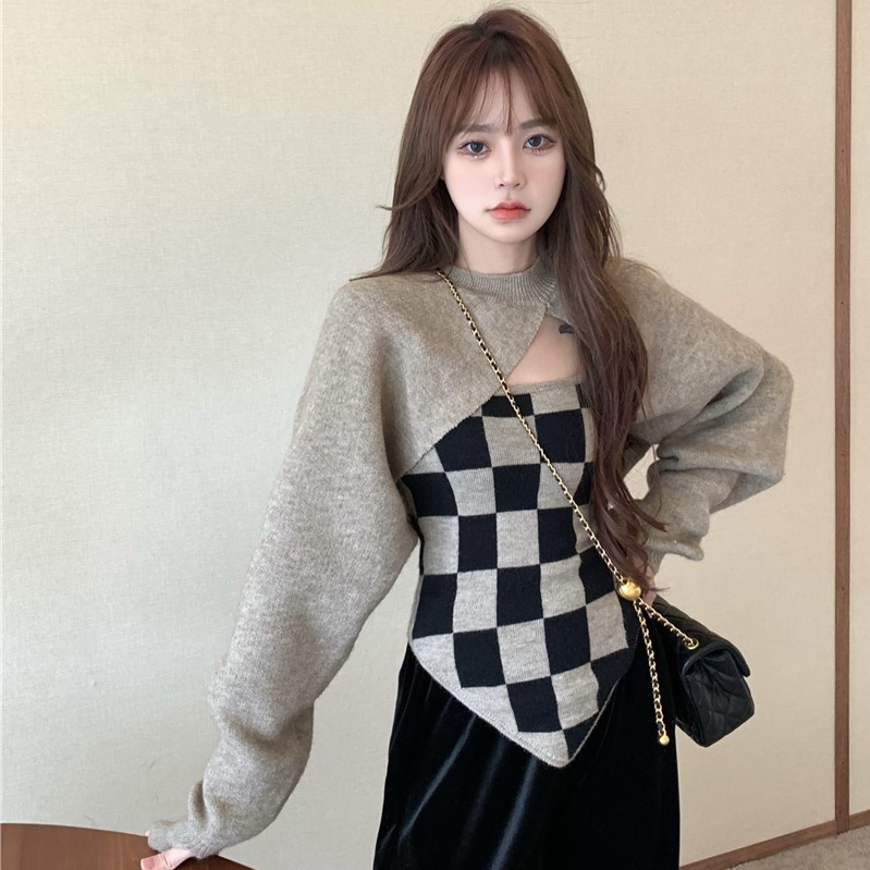 Set áo len chui đầu tay dài phối quần dài lưng cao phong cách Trung Hoa thời trang thu đông mới