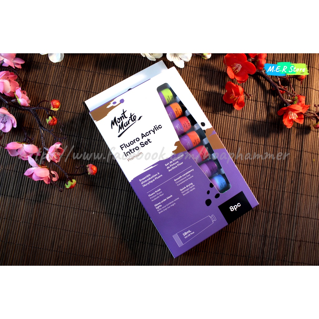 Màu Fluro Acrylic Intro Set 8 màu x 18ml_Acrylic dạ quang phát sáng