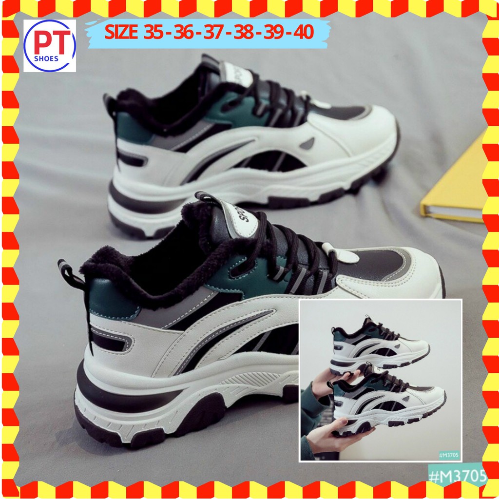 Giày nữ Giày bata sneaker nữ thể thao màu Đen phối LÓT LÔNG êm chân Thời Trang Sành Điệu TRÙM GIÀY PT