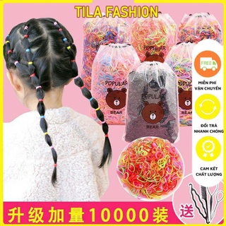 Siêu sales Túi Dây Chun Cột Tóc 4000 Sợi Nhiều Màu Bao Gấu Dễ Thương cho bé gái-Túi dây cột tóc nhiều màu