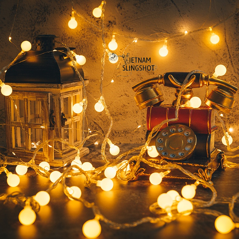 Đèn LED trang trí dây bóng tròn vàng ấm không nháy dùng pin tiện lợi, dùng đi du lịch cắm trại dã ngoại tiện lợi-DCP7