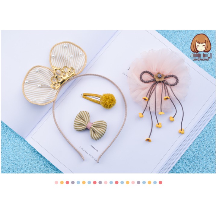[Hàng Sẵn] Set Phụ kiện Cài Tóc Vương Miện, Kẹp nơ Đầy Đủ Xinh Xắn cho Bé