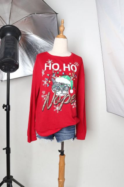 Áo thun hình mèo Noel No Boundaries dài tay Bigsize