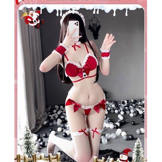 Bộ đồ lót chủ đề Giáng Sinh lingerie gợi cảm - nội y X-Mas sexy đầy đủ phụ kiện