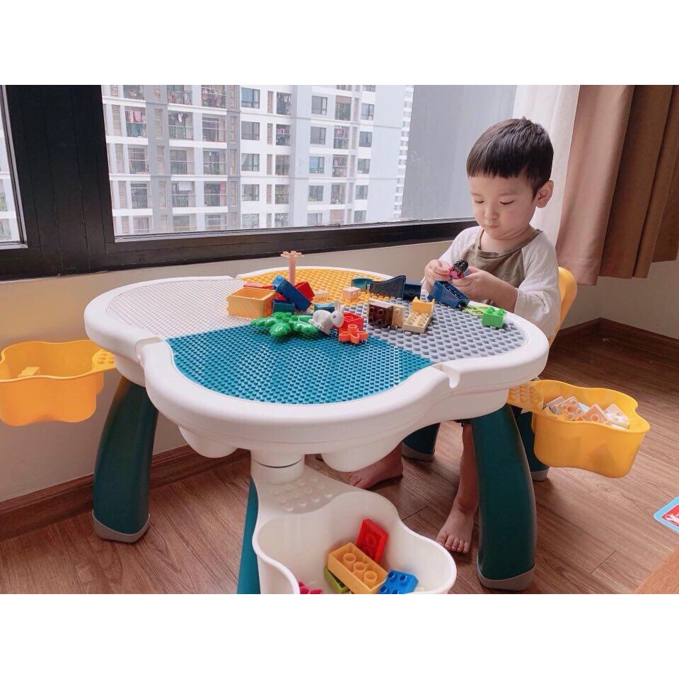 Bộ bàn ghế lego honper cỡ lớn thiết kế 3 in 1 tặng kèm bộ ghép hình 85 chi tiết phân phối chính hãng Bonbon Mart