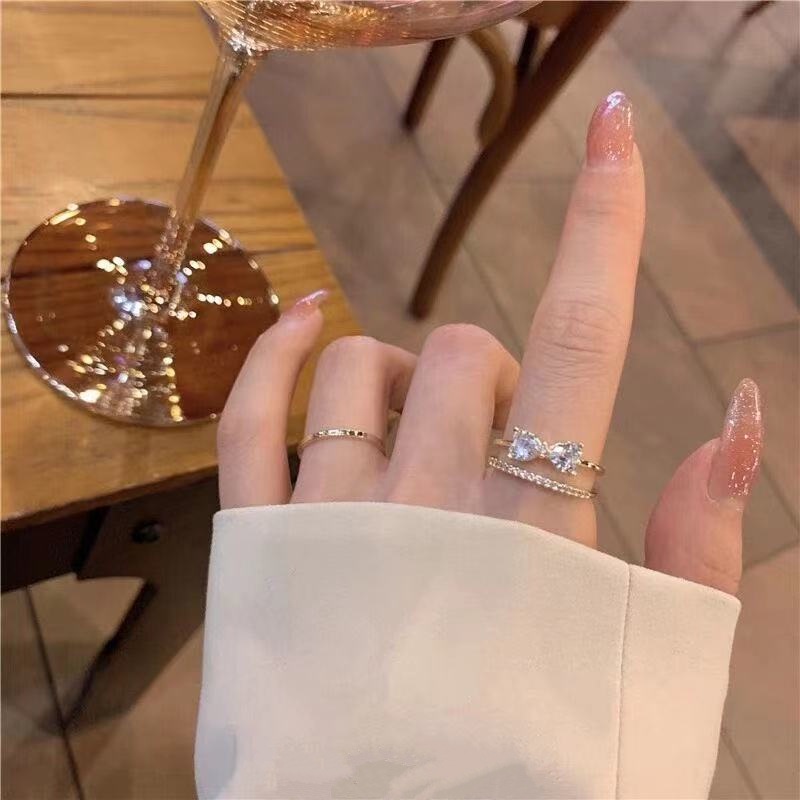 Nhẫn Hở Đính Đá zircon Hình Nơ Phong Cách Hàn Quốc Mới Có Thể Điều Chỉnh
