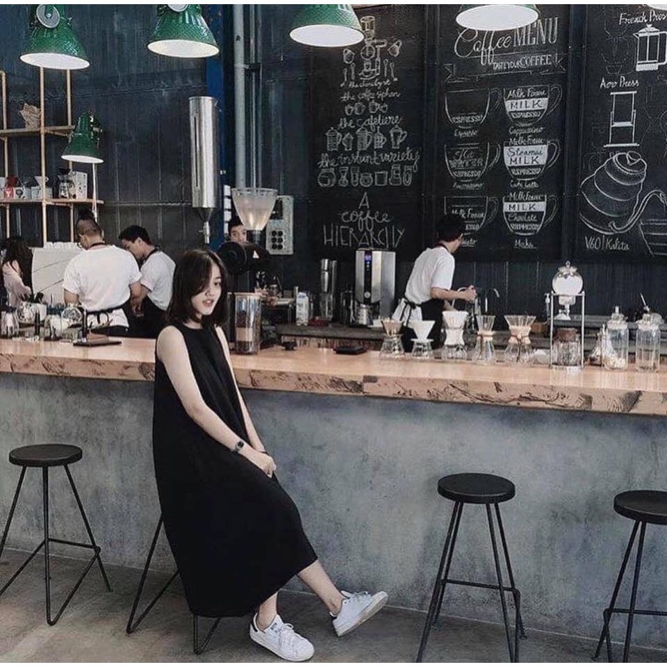 (Sale) - VÁY MAXI SUÔNG ĐEN FORM THỤNG DÁNG DÀI SÁT NÁCH BASIC HOT -sp sẵn