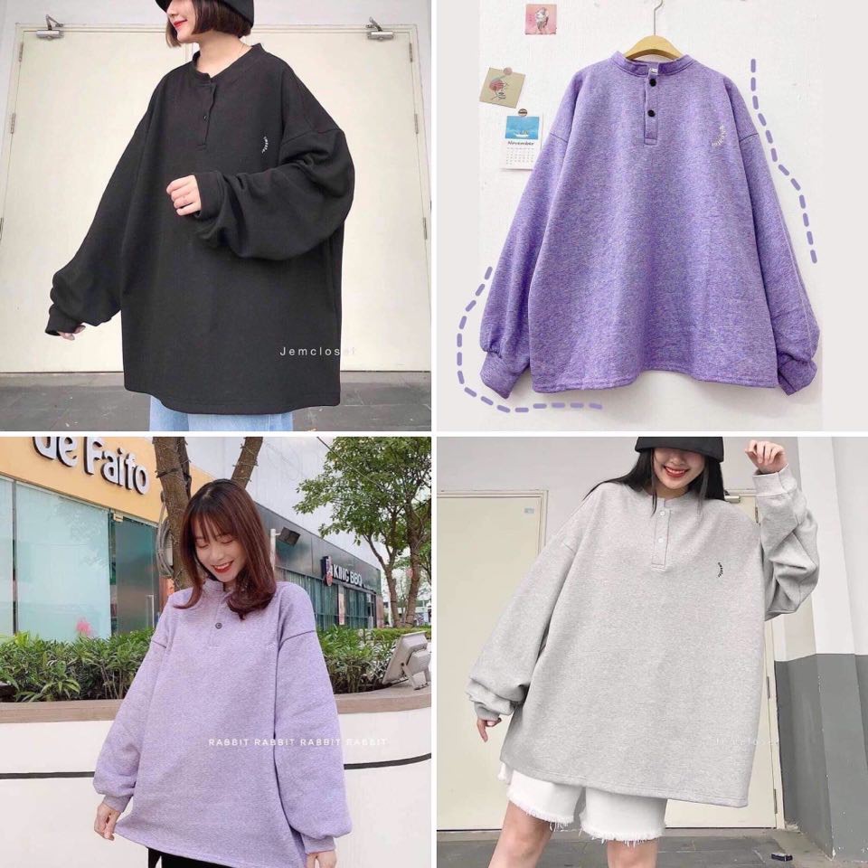 Áo nỉ CỔ TÀU unisex phom to chất nỉ bông dày giá rẻ A00177