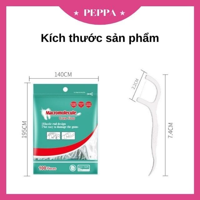 Tăm Chỉ Nha Khoa gói 100 que, Chỉ Nha Khoa Kháng Khuẩn Giúp vệ sinh răng miệng sạch và có hàm răng chắc khoẻ