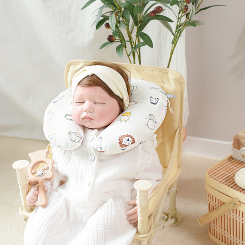 Gối Kê Cổ Chữ U Vải Cotton Hai Mặt Hỗ Trợ Đầu Cho Bé Sơ Sinh