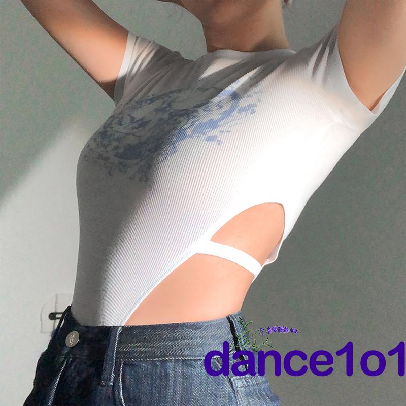 Áo thun nữ ngắn tay cổ tròn hở eo quyến rũ