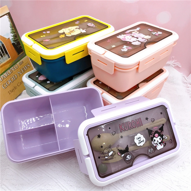 Hoạt Hình Hoạt Hình Hộp Bento Ba Phần Hộp Cơm Trưa Di Động Cô Gái Dễ Thương Trái Tim Kuromi Bento Hộ