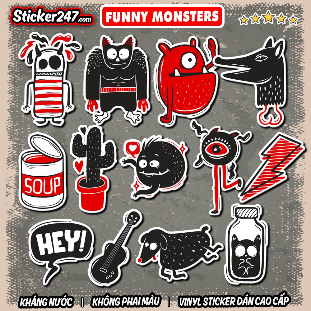 Sticker Funny Monster 𝑭𝒓𝒆𝒆𝒔𝒉𝒊𝒑 chống nước dán laptop, điện thoại, guitar, dán mũ bảo hiểm, vali...