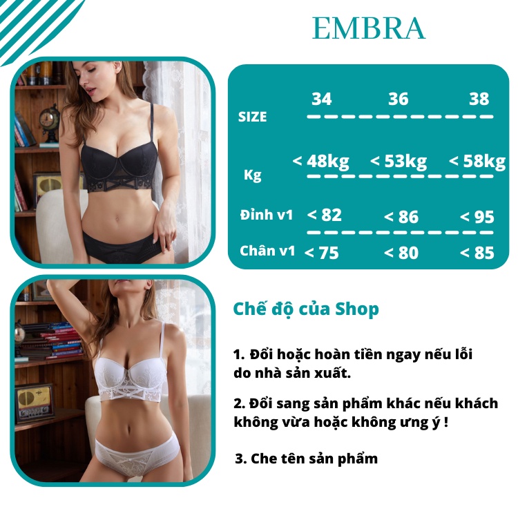 Bộ đồ lót nữ EMBRA họa tiết thêu nổi cao cấp EBB48