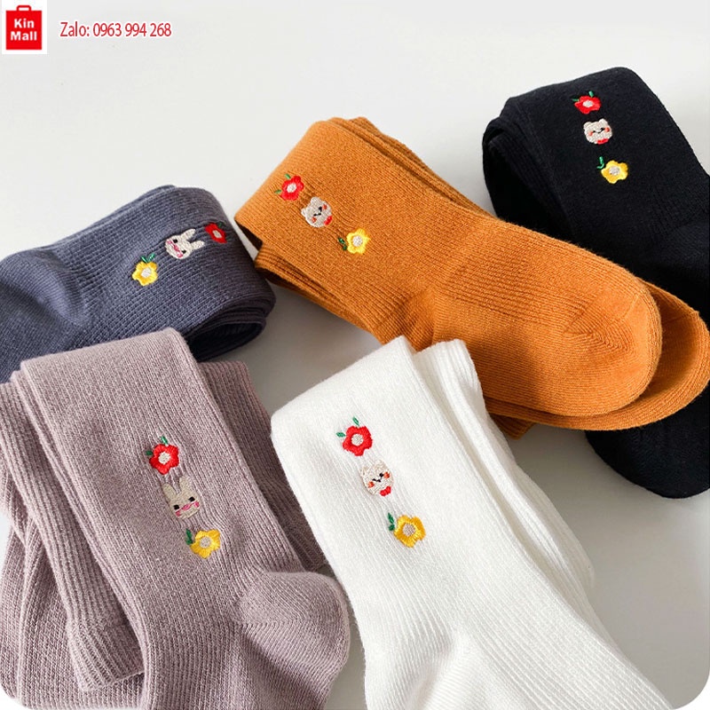 Quần Tất cho bé gái phong cách Hàn Quốc thêu hoa điệu đà
