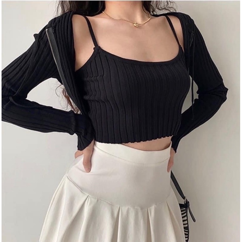 Set croptop áo dây & cardigan