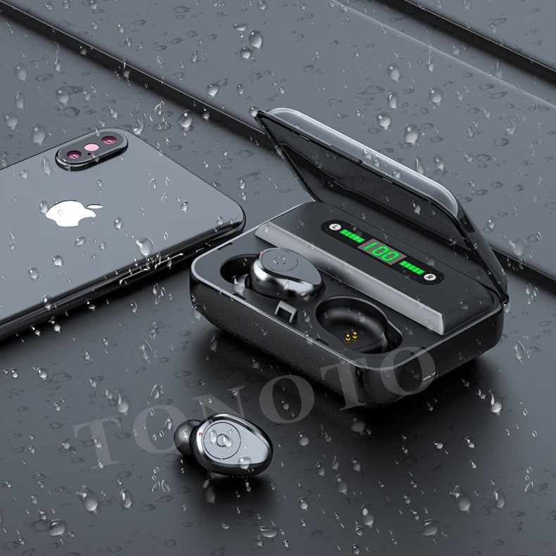 Tai Nghe Bluetooth Amoi F9 V5.0 - Tự động kết nối, Cốc sạc 2200 mAh kiêm sạc dự phòng, Chống nước, chống ồn