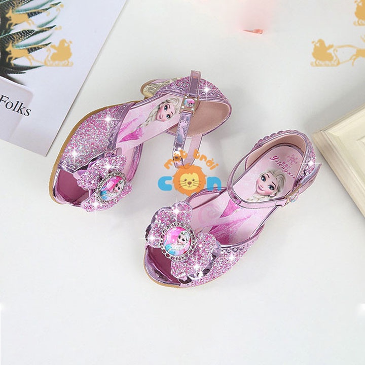 Giày Công Chúa Elsa Cao Gót Hở Mũi Cho Bé 3 -12 Tuổi - Màu hồng, xanh và bạc