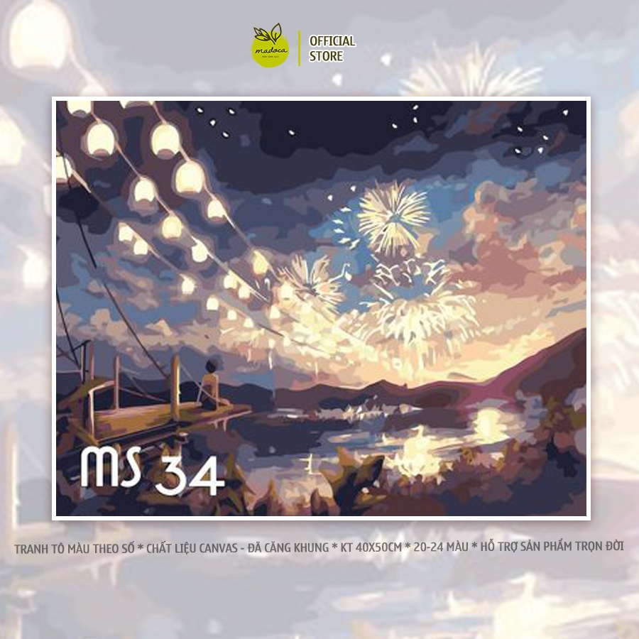 Tranh tô màu số hóa Madoca có khung 40x50cm Pháo hoa T34