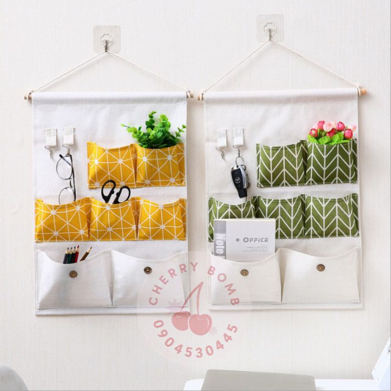 Túi Treo Đồ 7 NGĂN Lúa Mạch Decor Hiện Đại - Khung Vải Treo Nhiều Ô Trang Trí Phòng Ngủ, Quán Cà Phê