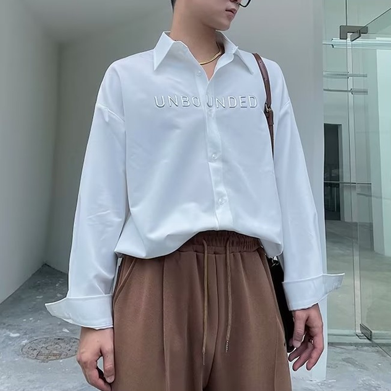 Áo Sơ Mi Nam Dài Tay In Chữ Đơn Giản Thời Trang Hàn Quốc