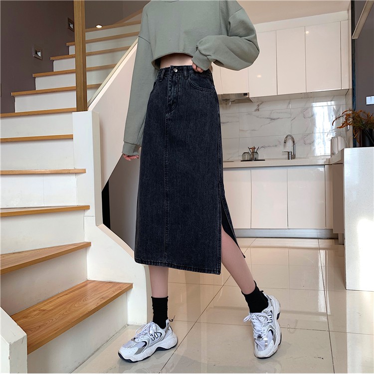 Xiaozhainv Chân váy jean lưng cao phong cách thời trang Hàn Quốc xinh xắn cho nữ | BigBuy360 - bigbuy360.vn