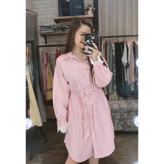 Đầm Sơ Mi Tay Ren Cột Eo