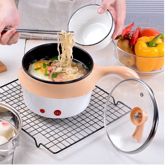 Nồi lẩu điện ca mì có lồng hấp 18cm,2 lớp, Nồi lẩu điện đa năng 2 tầng có lồng hấp và nắp kính cao cấp, Ca nấu mì nồi lẩ