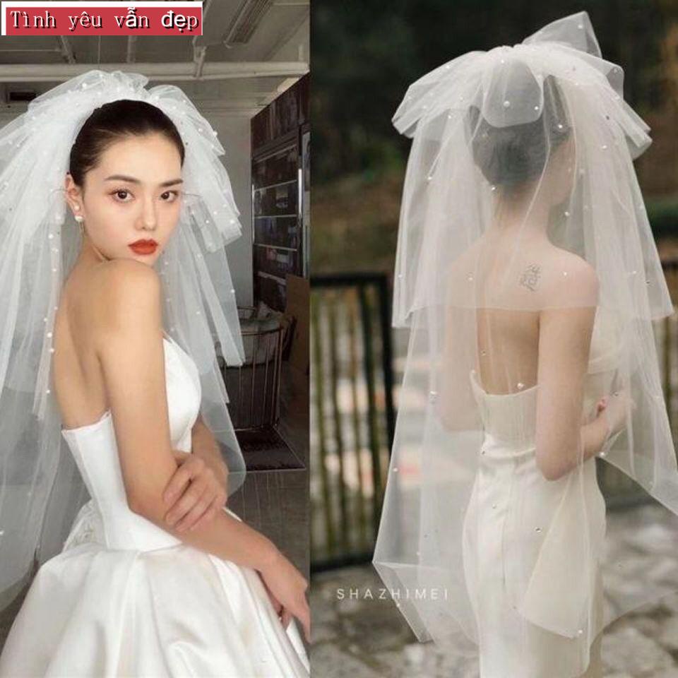 Mạng che mặt cô dâu nhiều lớp đính đá và ngọc trai giả phong cách cổ điển