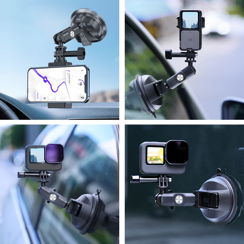 Telesin Giá Đỡ Điện Thoại Xoay 360 Độ Có Cốc Hút Chuyên Dụng Cho Xe Hơi° Bộ Chuyển Đổi 1 / 4 Cho GoPro Insta360 Osmo Action SJCAM Điện Thoại