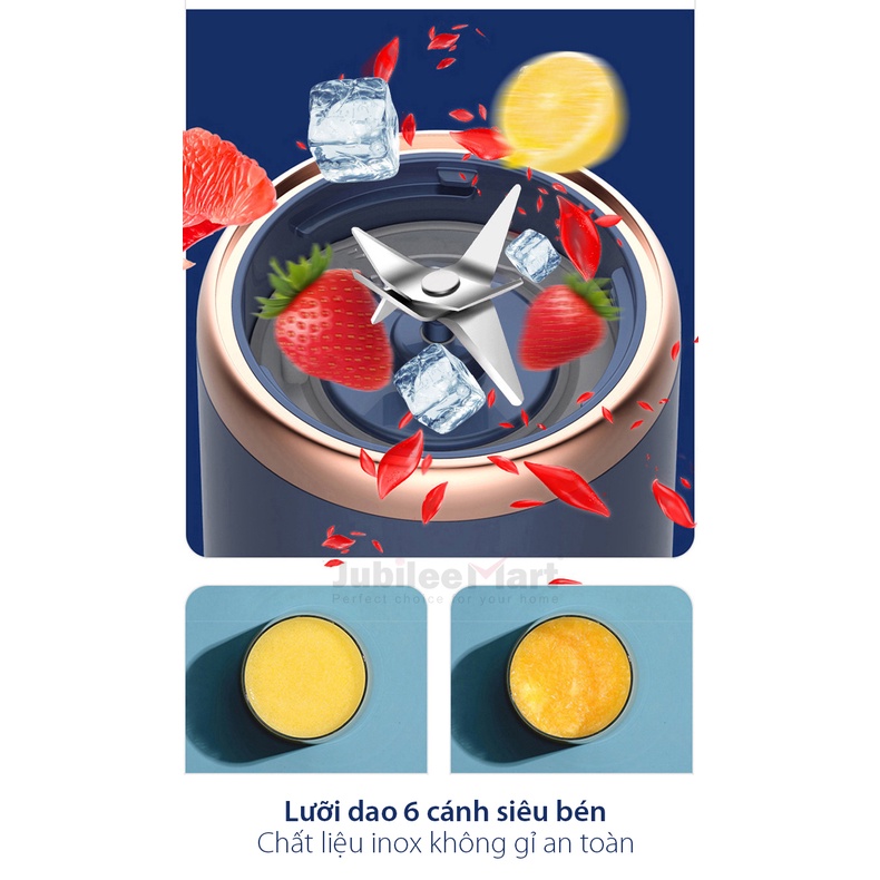 HỎA TỐC 2H - Máy Xay Sinh Tố 6 Lưỡi Cầm Tay Jubilee Mart 300mL Sử Dụng Pin Sạc USB, Xay Đá, Sinh Tố - BẢO HÀNH 12 THÁNG
