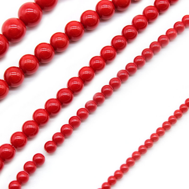 Chuỗi Hạt Đá Tròn Màu Đỏ San Hô 4 6 8 10 12mm Làm Trang Sức diy 15 "