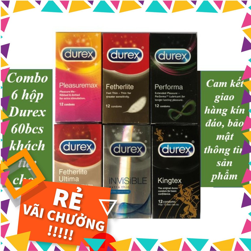 Combo 6 Hộp 70 Bao Cao Su Durex Tùy Chọn