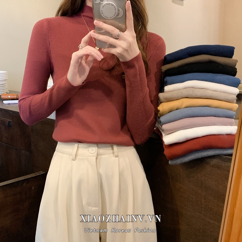 Áo len nữ cổ lọ tay dài 13 màu sắc đơn giản thời trang Xiaozhainv